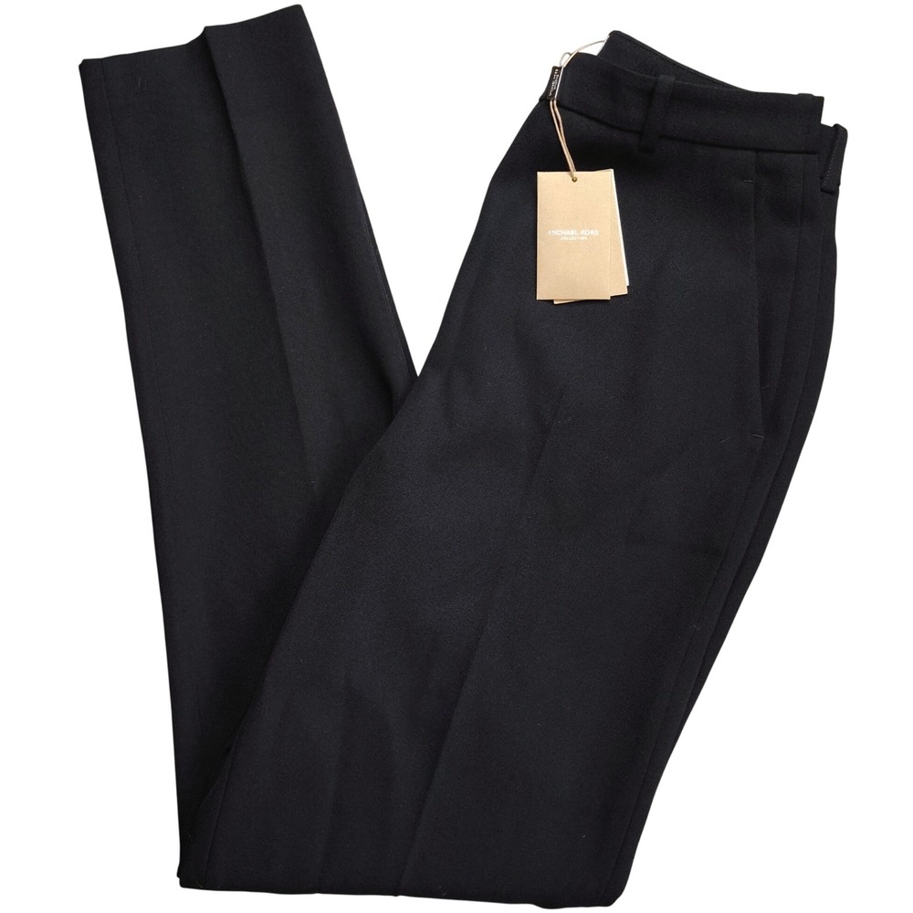 Michael Kors Collection Womens Black Samantha Gabardine Wool High Pants Size 10